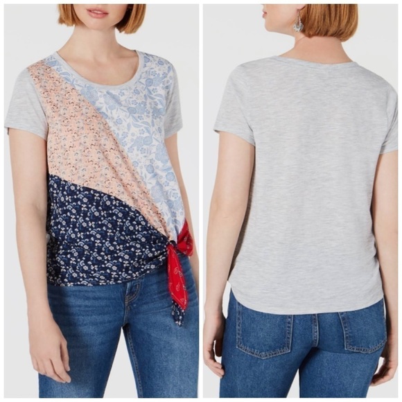 Style & Co Patch Side-Tie Top in Scarf Print Multimedia Large - Picture 1 of 9